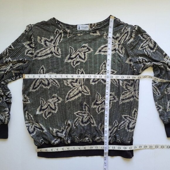 Vintage 80s Fun Funky Metallic Blouse Tag sz 18 Black Silver Leaf Slinky - Picture 6 of 15